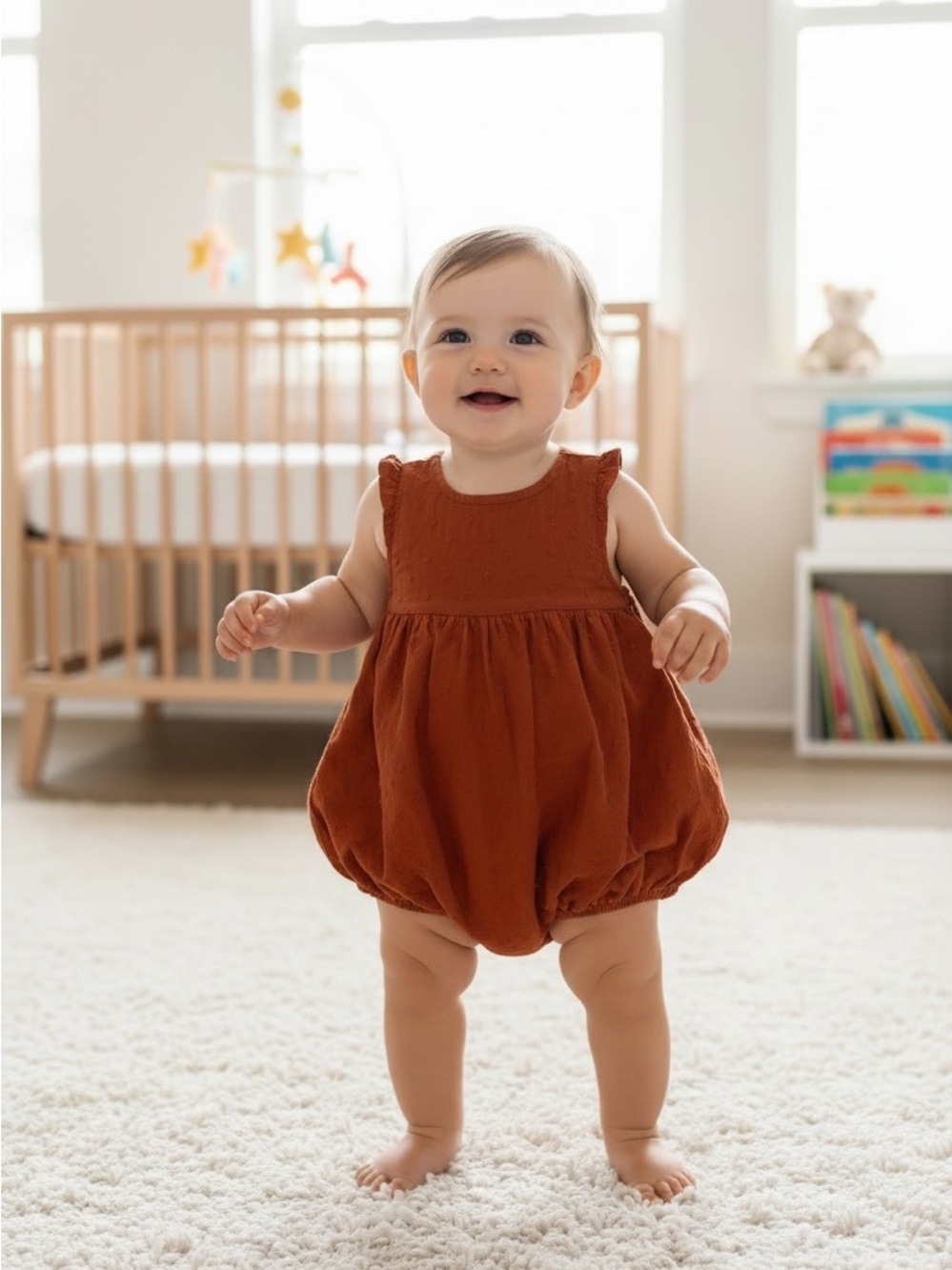 Garb Rust Orange Baby Swedish, dot Romper 0-3m